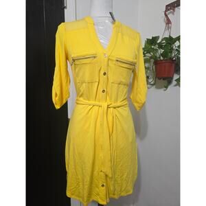 Bebe NWT sandy 3/4 sleeve shirt dress yellow size XS
